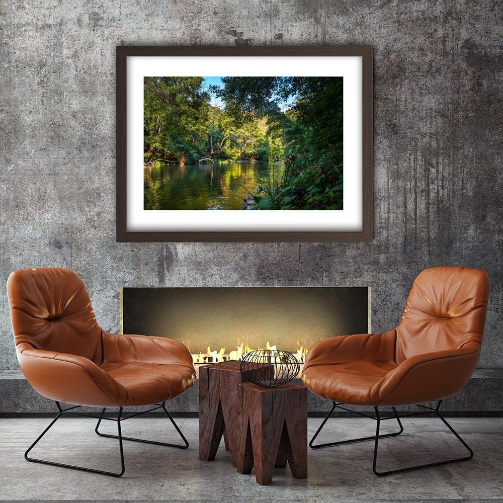 Glezna brūnā rāmī - River In Tropical Forest Home Trends DECO