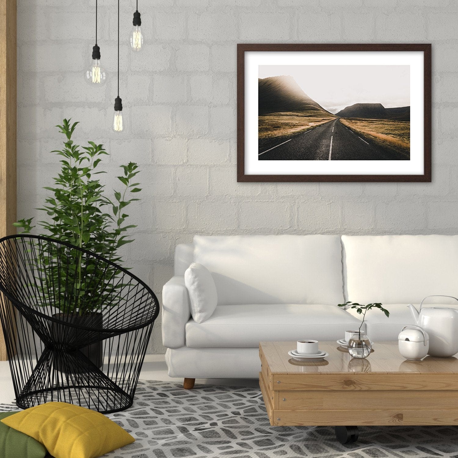 Glezna brūnā rāmī - Road And Mountains Home Trends DECO