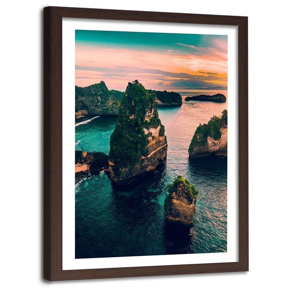 Glezna brūnā rāmī - Rocks In The Turquoise Ocean Home Trends DECO