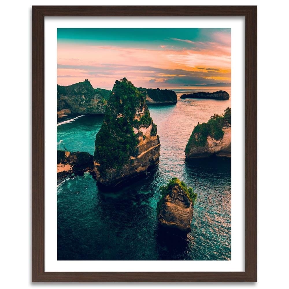 Glezna brūnā rāmī - Rocks In The Turquoise Ocean Home Trends DECO