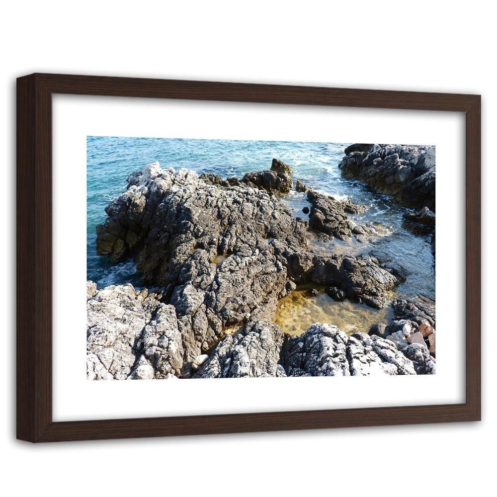 Glezna brūnā rāmī - Rocks On The Shore Of The Ocean Home Trends DECO