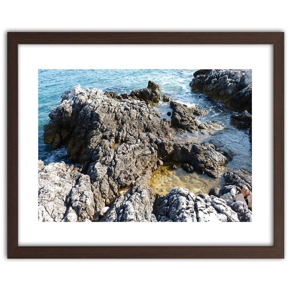 Glezna brūnā rāmī - Rocks On The Shore Of The Ocean Home Trends DECO