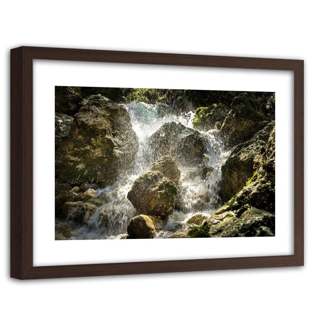 Glezna brūnā rāmī - Rushing Waterfall Home Trends DECO