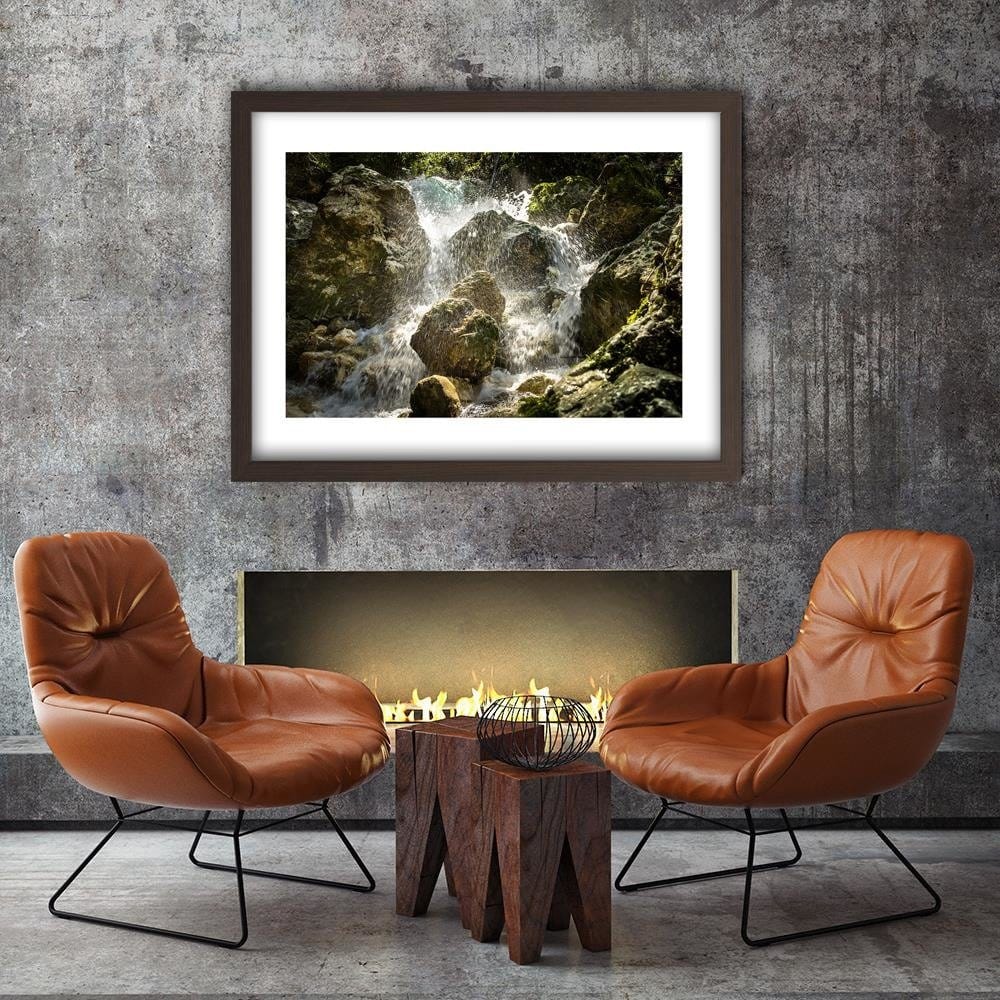 Glezna brūnā rāmī - Rushing Waterfall Home Trends DECO