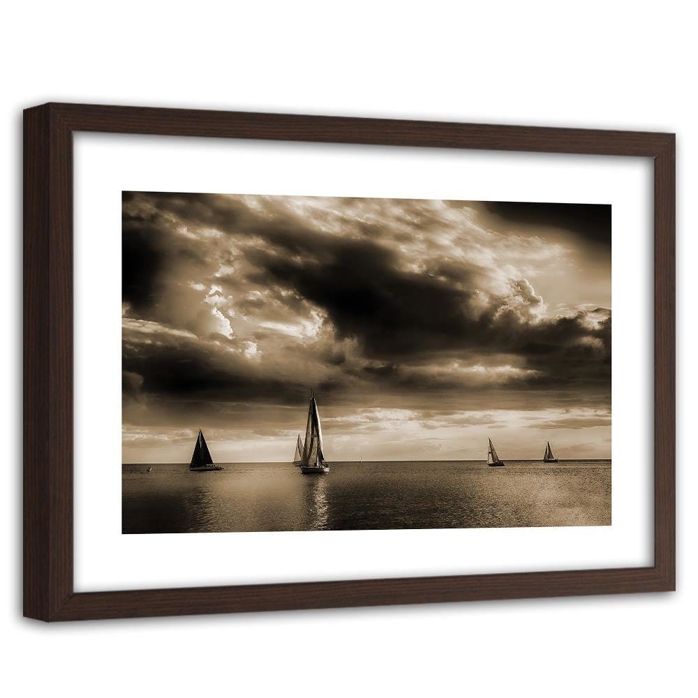Glezna brūnā rāmī - Sailboats At Sea 1 Home Trends DECO