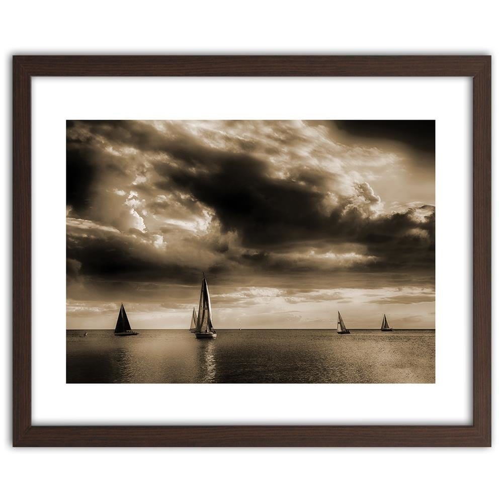 Glezna brūnā rāmī - Sailboats At Sea 1 Home Trends DECO