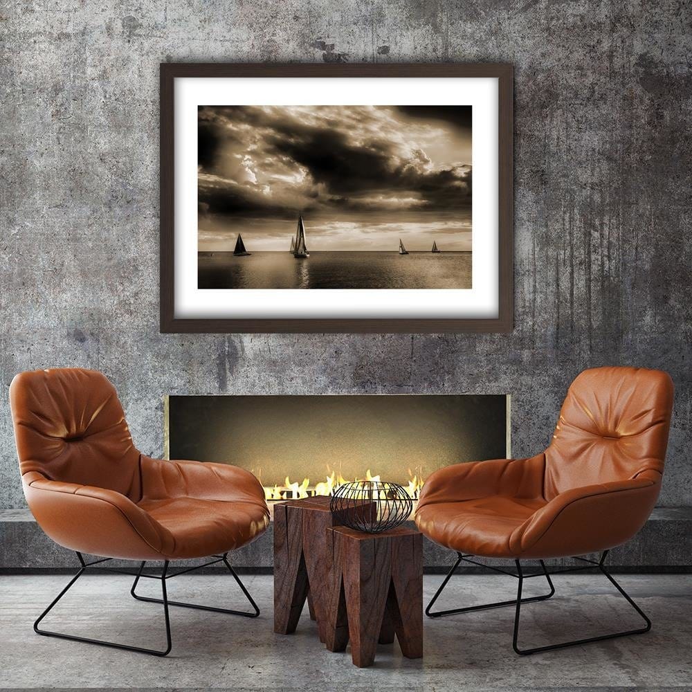 Glezna brūnā rāmī - Sailboats At Sea 1 Home Trends DECO