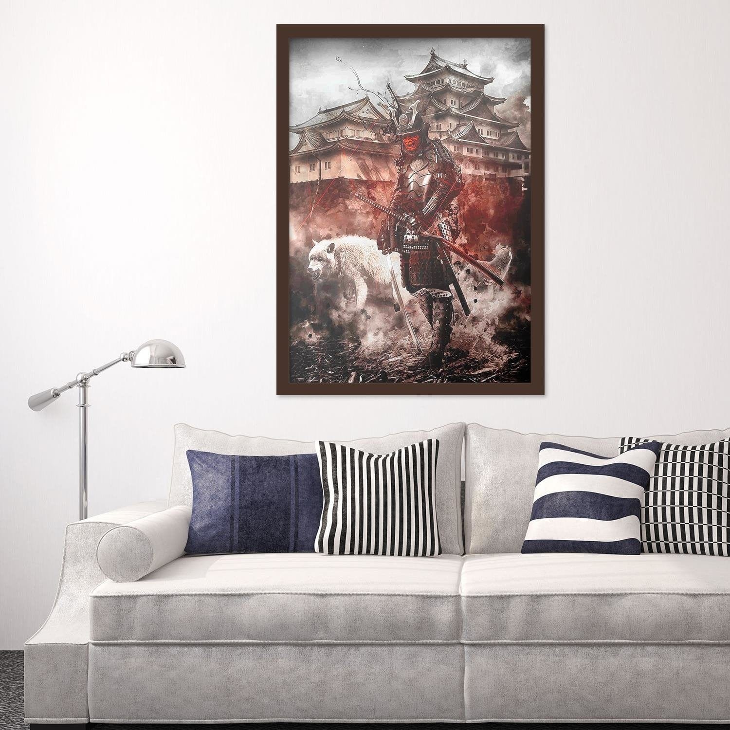 Glezna brūnā rāmī - Samurai And White Wolf Home Trends DECO
