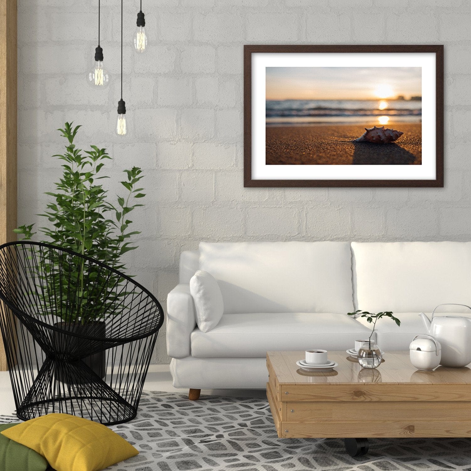 Glezna brūnā rāmī - Scallop On The Beach Home Trends DECO
