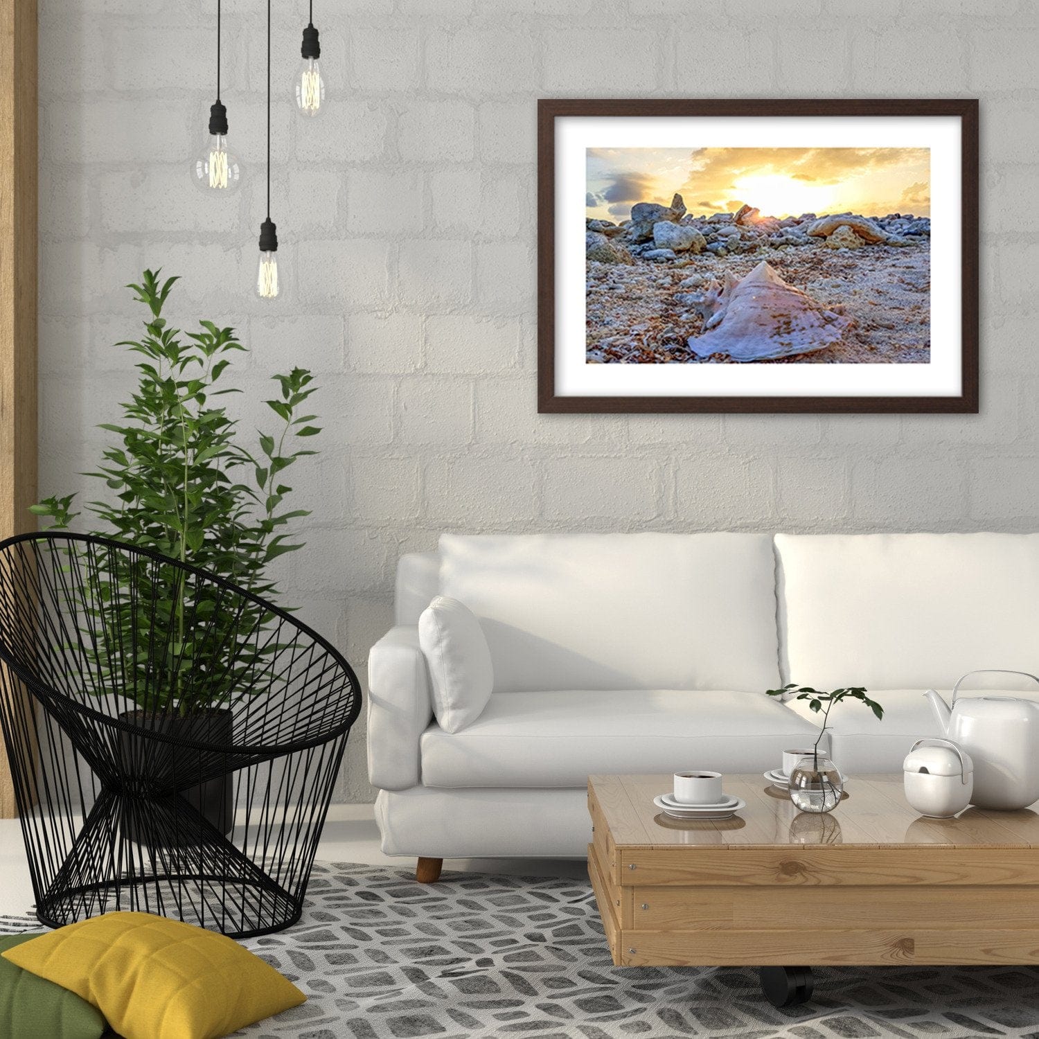 Glezna brūnā rāmī - Seashell And Stones Home Trends DECO
