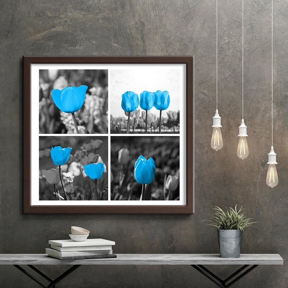 Glezna brūnā rāmī - Set Of Blue Tulips Home Trends DECO