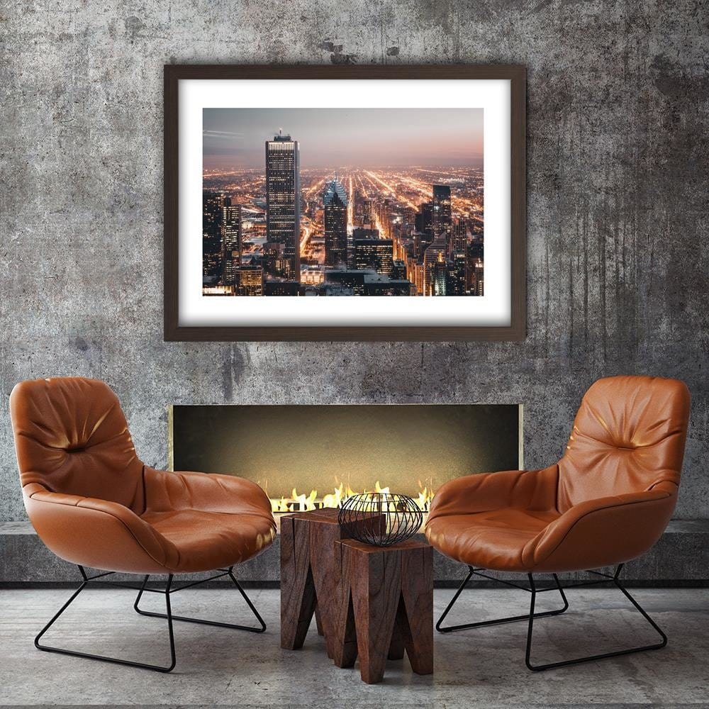 Glezna brūnā rāmī - Skyscrapers At Night Home Trends DECO