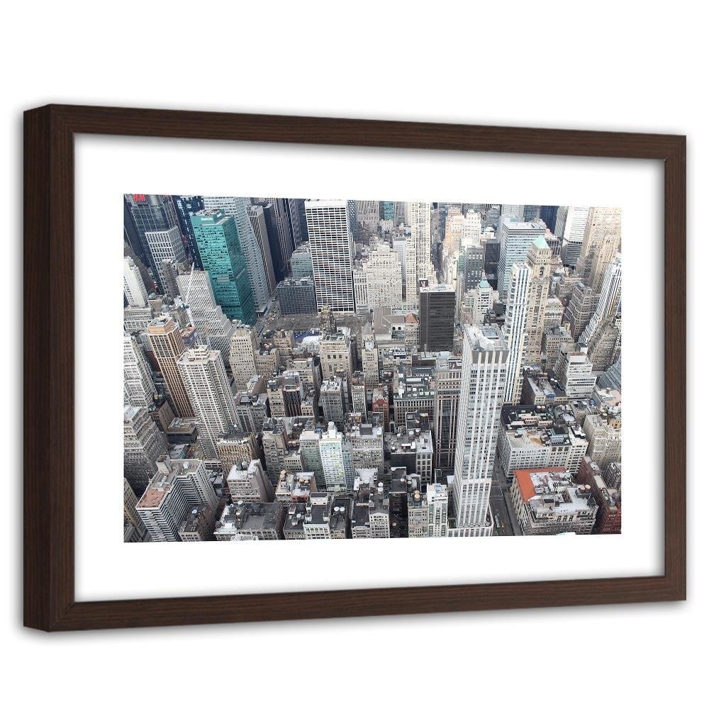 Glezna brūnā rāmī - Skyscrapers Bird's Eye View Home Trends DECO