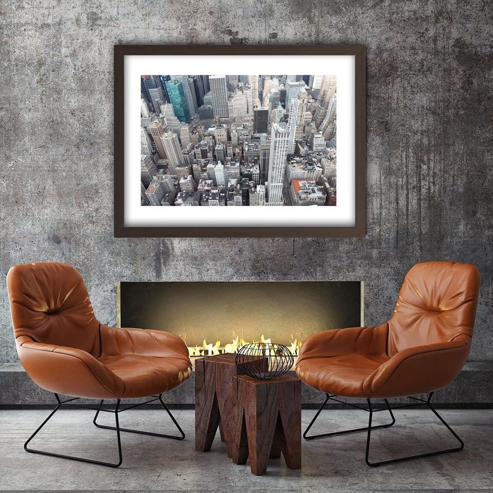 Glezna brūnā rāmī - Skyscrapers Bird's Eye View Home Trends DECO