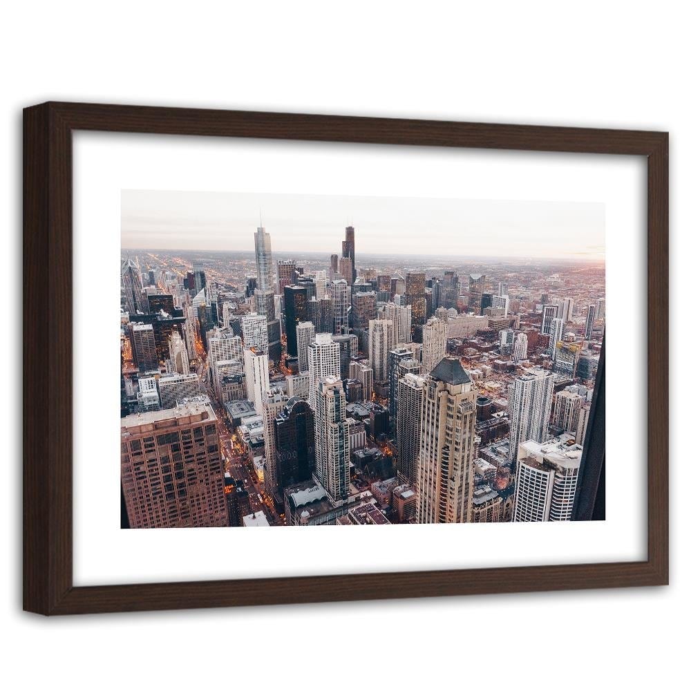 Glezna brūnā rāmī - Skyscrapers In Chicago Home Trends DECO