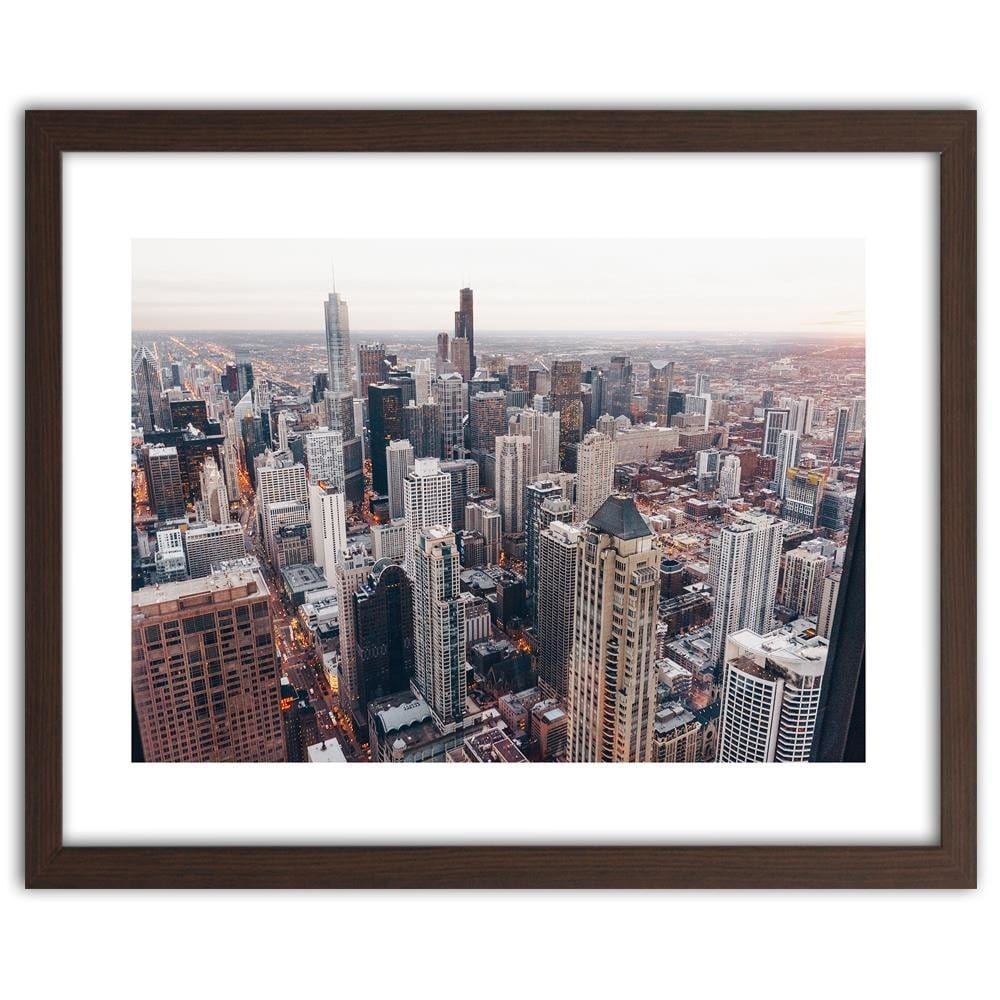 Glezna brūnā rāmī - Skyscrapers In Chicago Home Trends DECO