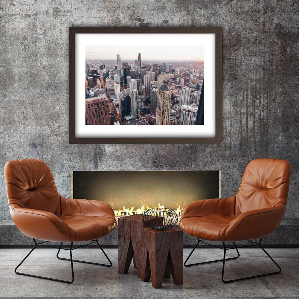 Glezna brūnā rāmī - Skyscrapers In Chicago Home Trends DECO