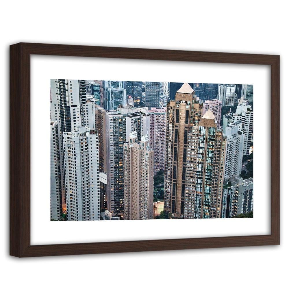 Glezna brūnā rāmī - Skyscrapers In Hong Kong Home Trends DECO