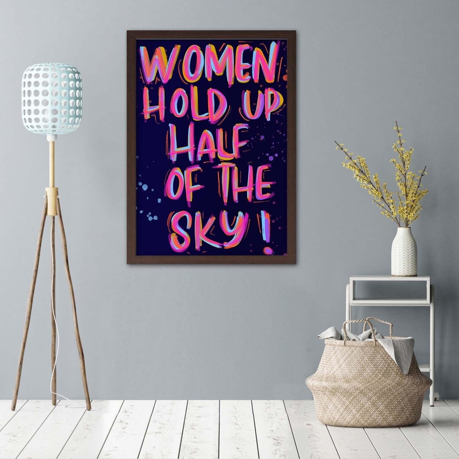 Glezna brūnā rāmī - Slogan About Women Home Trends DECO