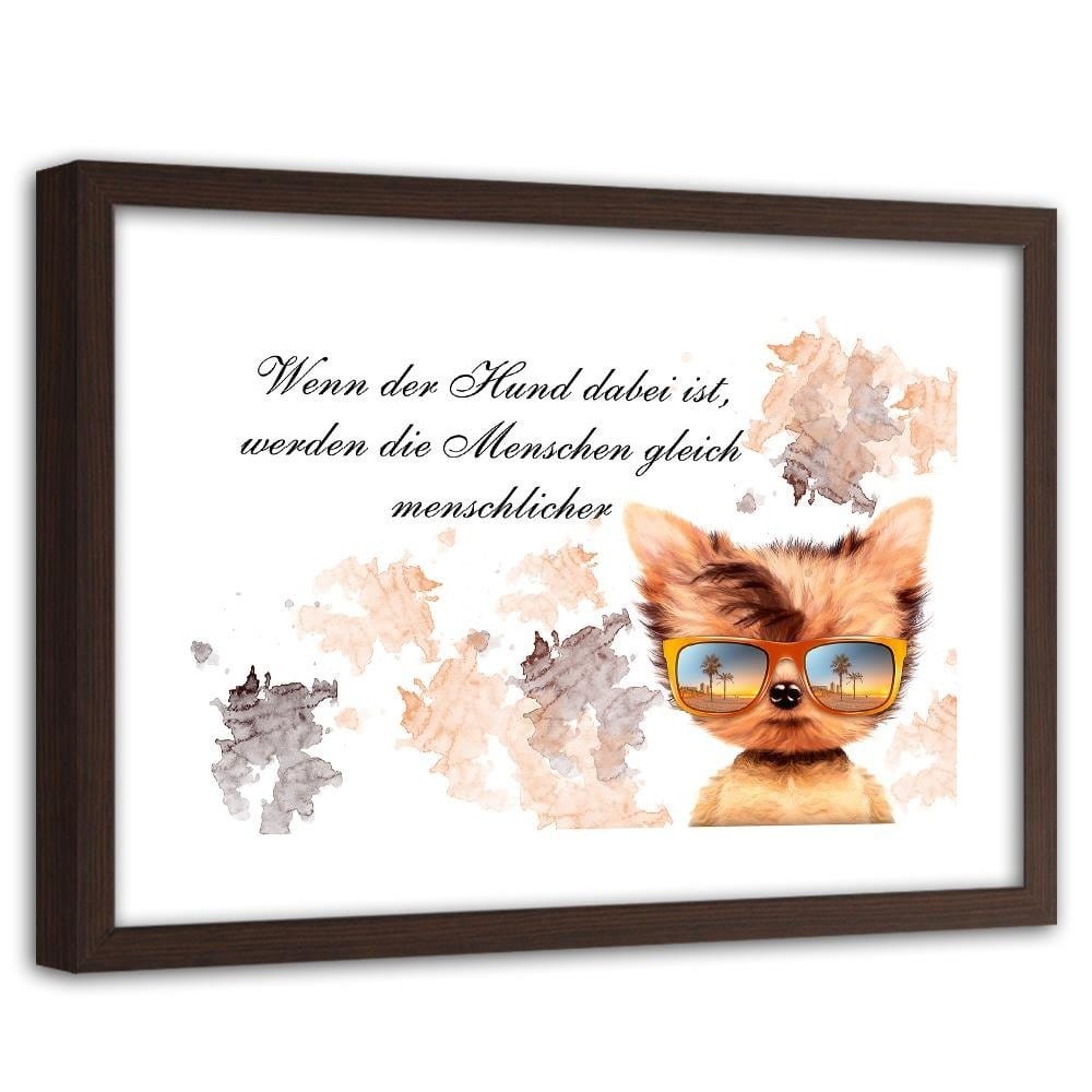 Glezna brūnā rāmī - Small Dog With Glasses Home Trends DECO