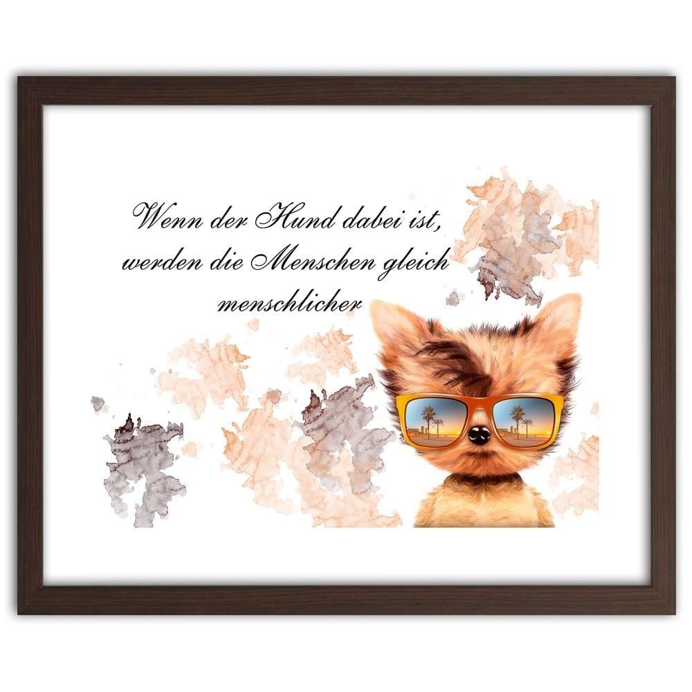 Glezna brūnā rāmī - Small Dog With Glasses Home Trends DECO
