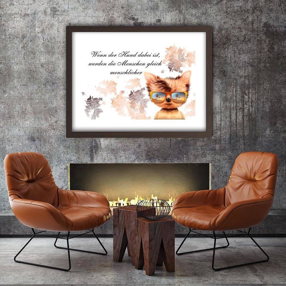 Glezna brūnā rāmī - Small Dog With Glasses Home Trends DECO