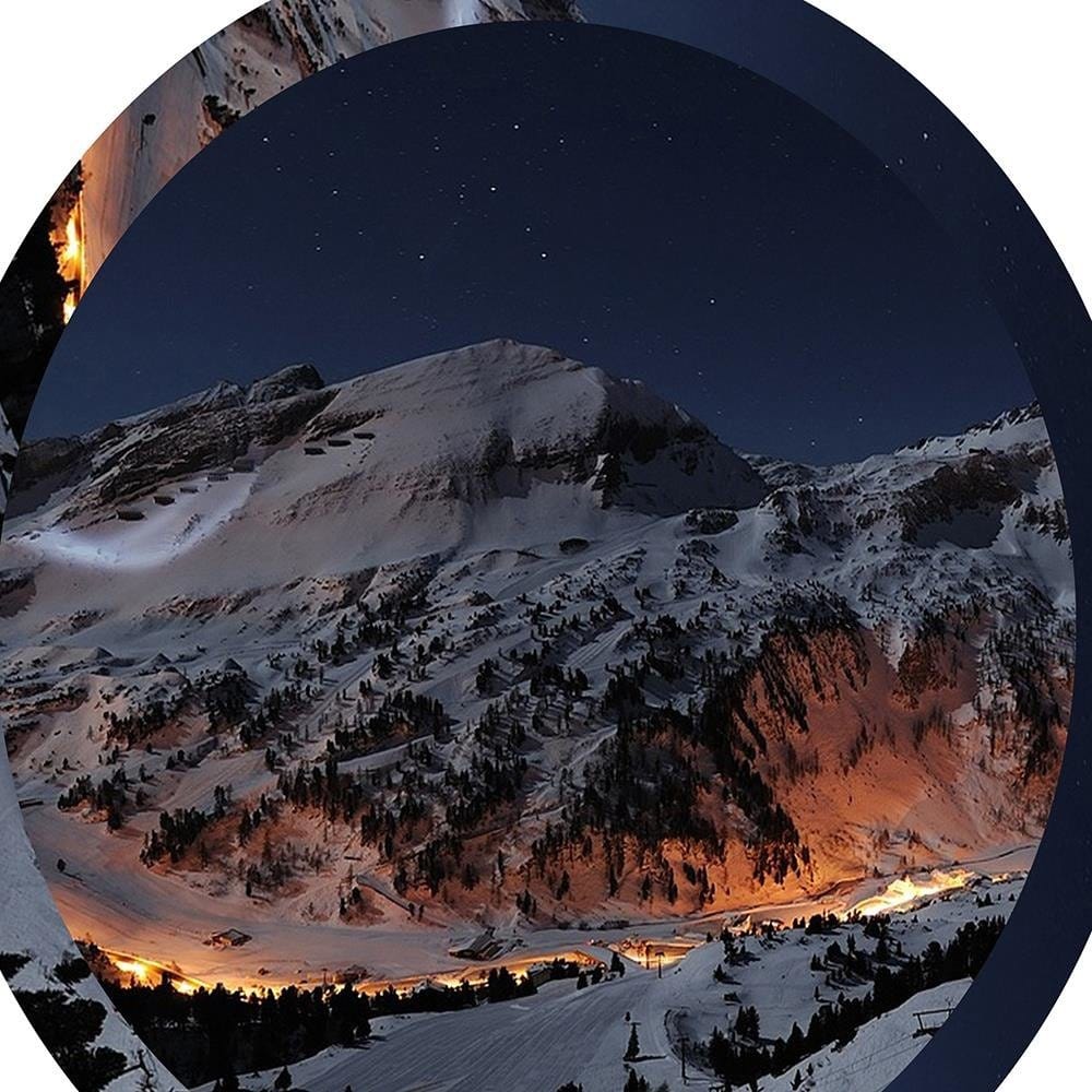Glezna brūnā rāmī - Snow-Capped Mountains Circle Home Trends DECO
