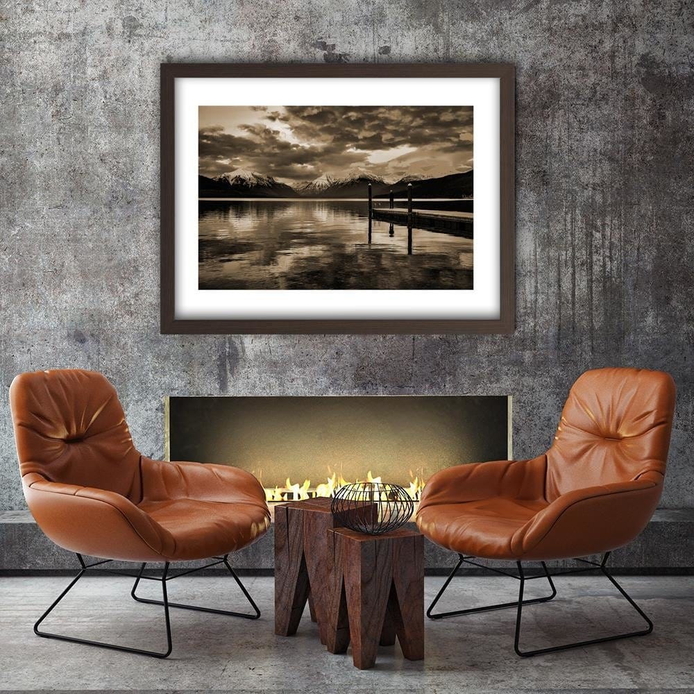 Glezna brūnā rāmī - Snowy Mountains Lake 1 Home Trends DECO