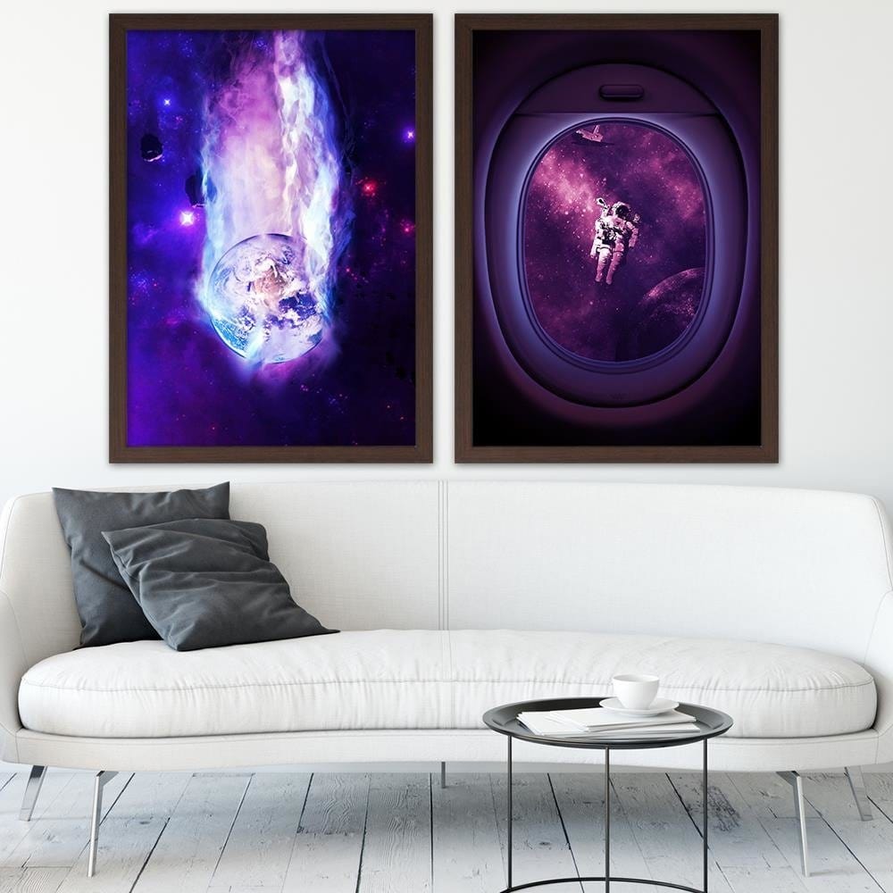 Glezna brūnā rāmī - Space Wall Art Purple Home Trends DECO