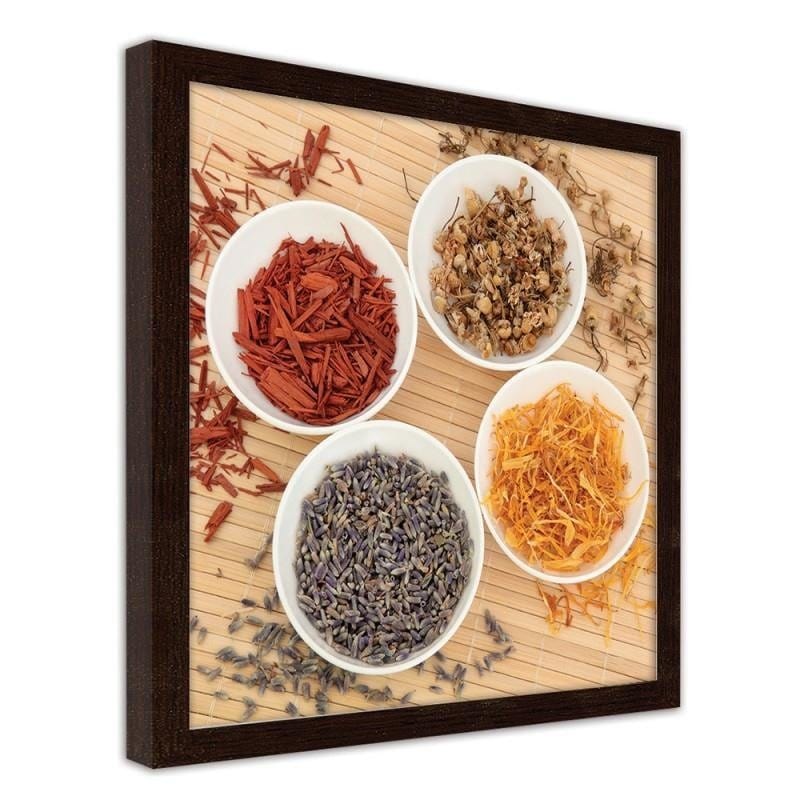 Glezna brūnā rāmī - Spices in white bowls Home Trends DECO