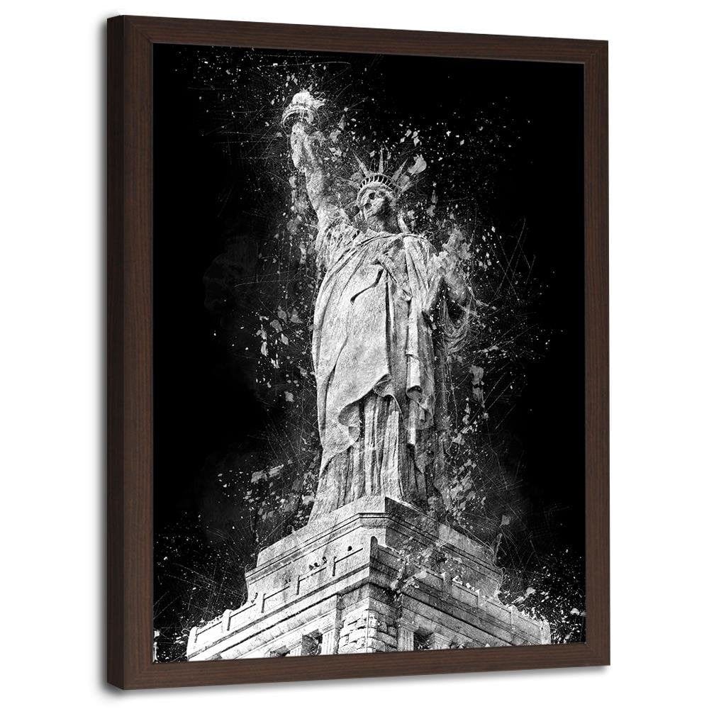 Glezna brūnā rāmī - Statue Of Liberty At Night Home Trends DECO