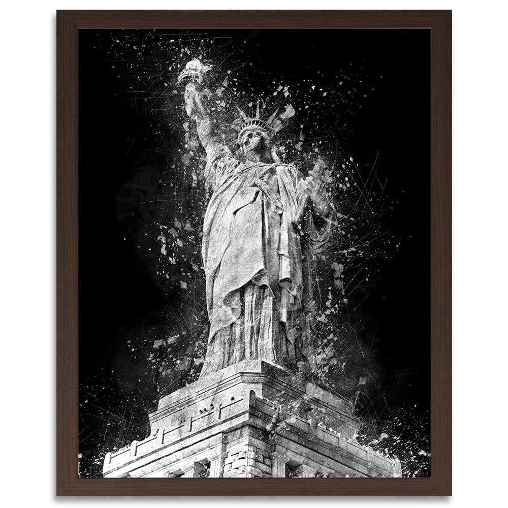Glezna brūnā rāmī - Statue Of Liberty At Night Home Trends DECO