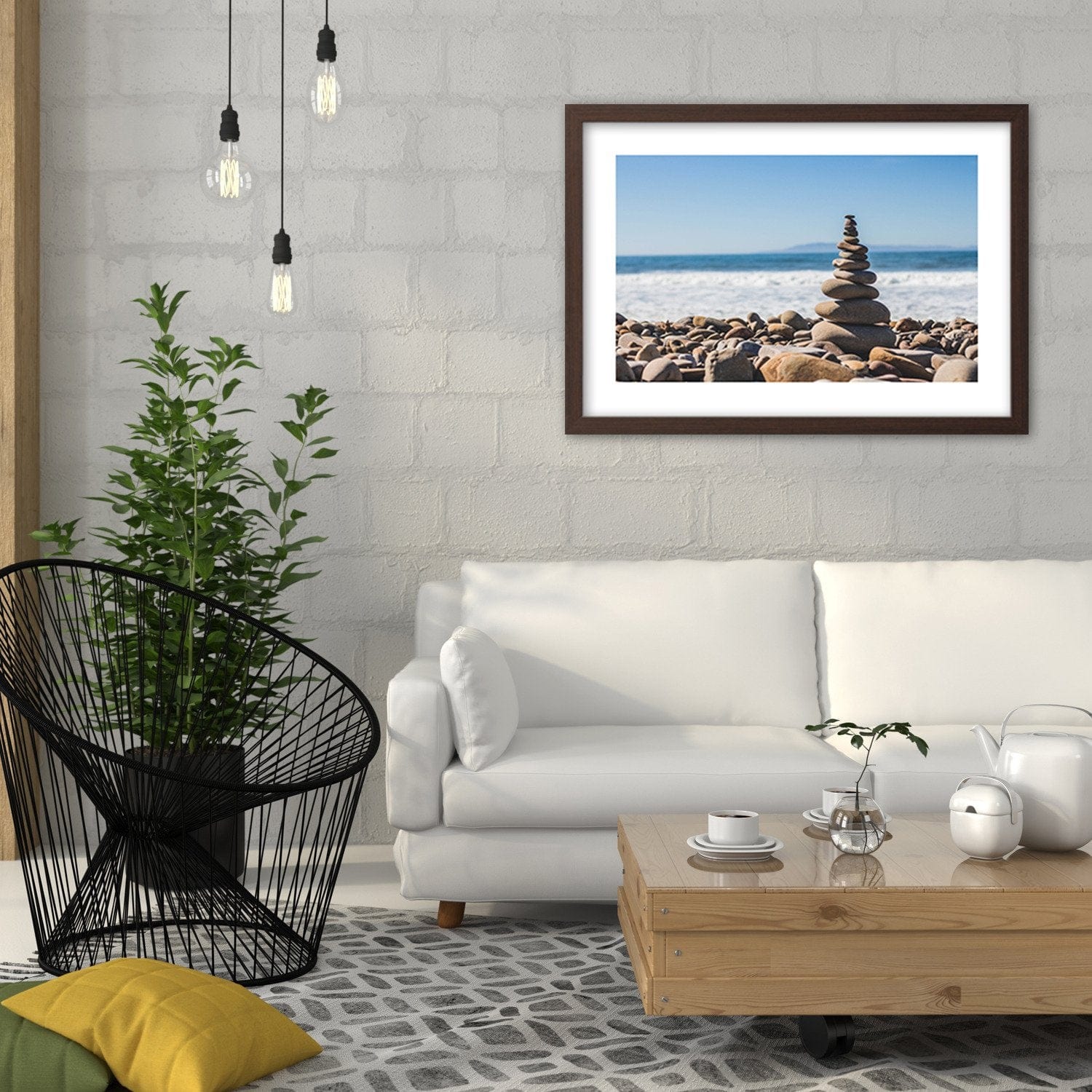 Glezna brūnā rāmī - Stones On The Beach Home Trends DECO