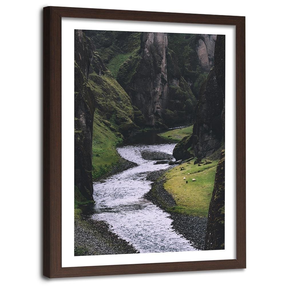 Glezna brūnā rāmī - Stream In The Mountains Home Trends DECO