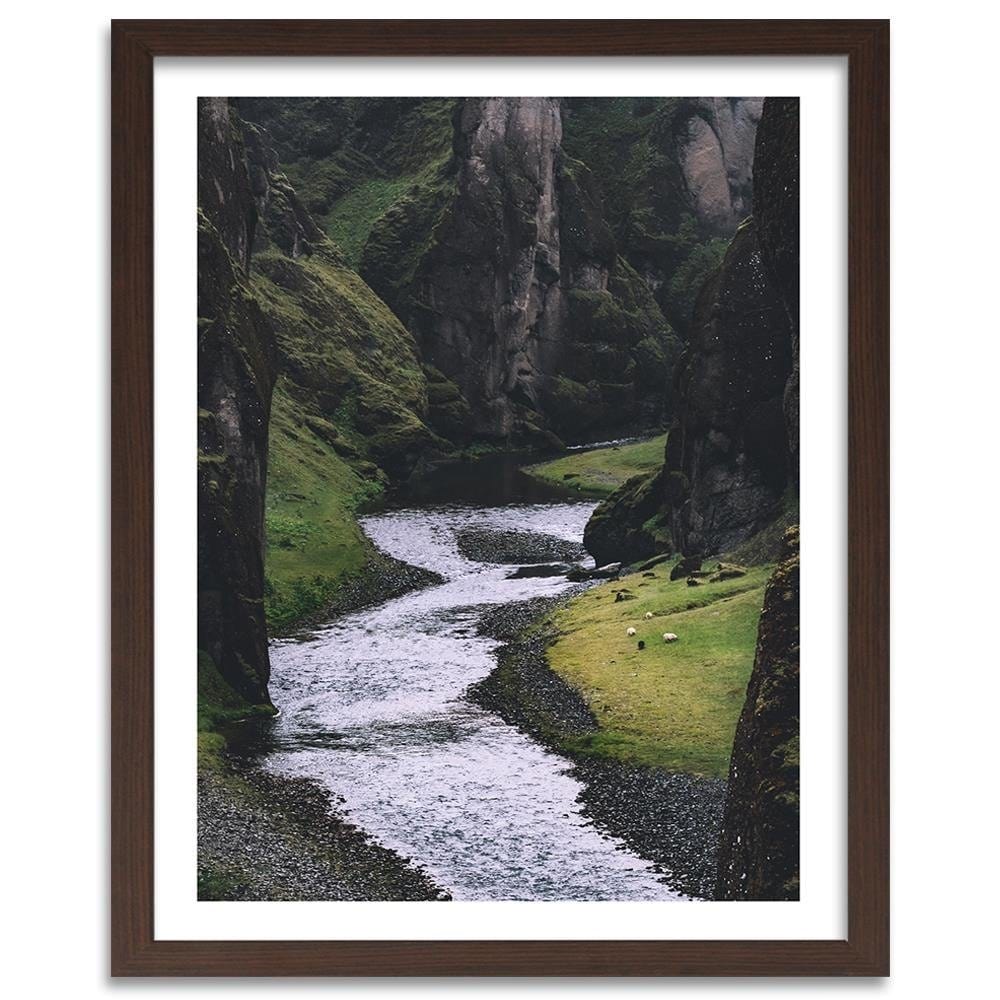 Glezna brūnā rāmī - Stream In The Mountains Home Trends DECO