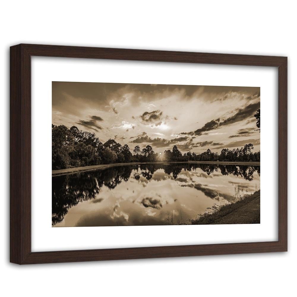 Glezna brūnā rāmī - Sunrise Over The Lake 1 Home Trends DECO