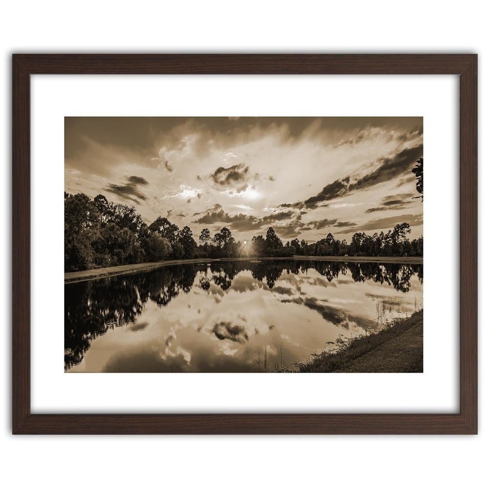 Glezna brūnā rāmī - Sunrise Over The Lake 1 Home Trends DECO