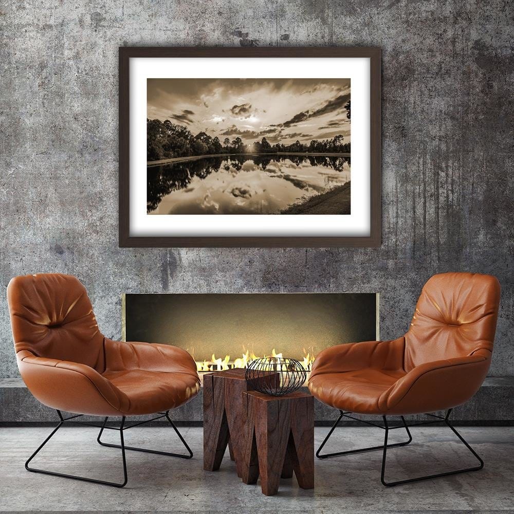 Glezna brūnā rāmī - Sunrise Over The Lake 1 Home Trends DECO