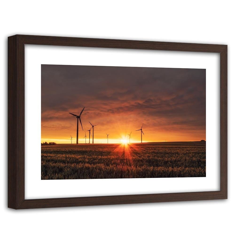 Glezna brūnā rāmī - Sunset And Windmill Home Trends DECO