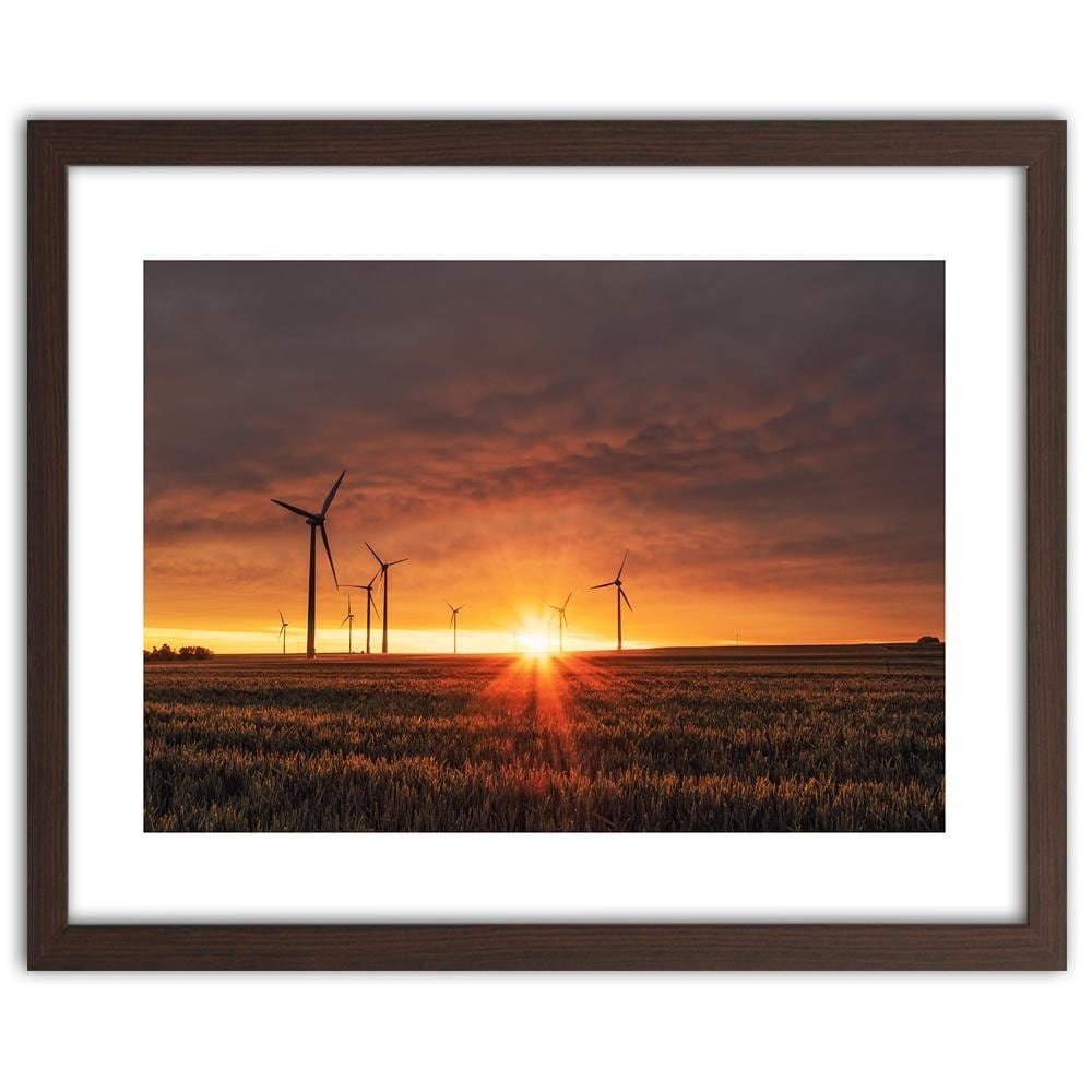 Glezna brūnā rāmī - Sunset And Windmill Home Trends DECO