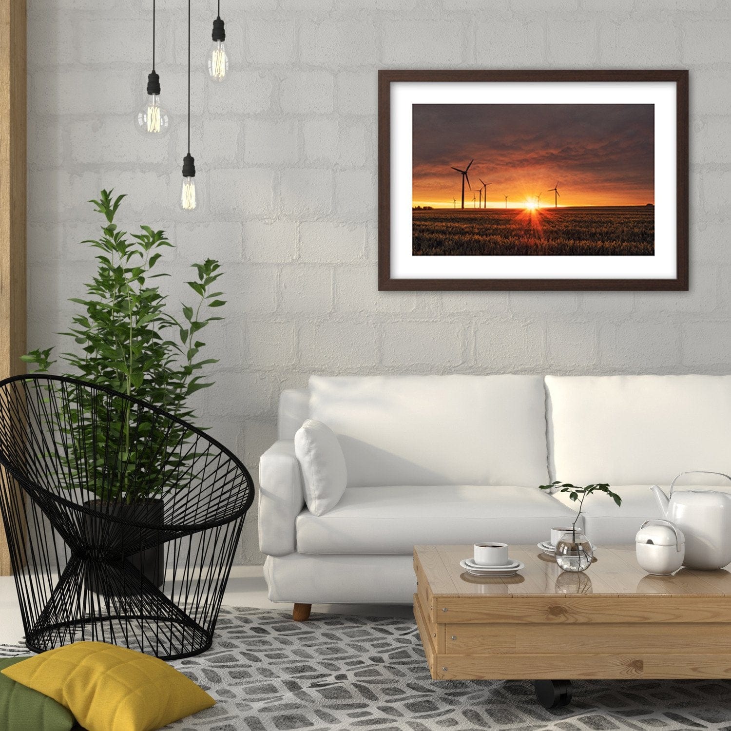 Glezna brūnā rāmī - Sunset And Windmill Home Trends DECO