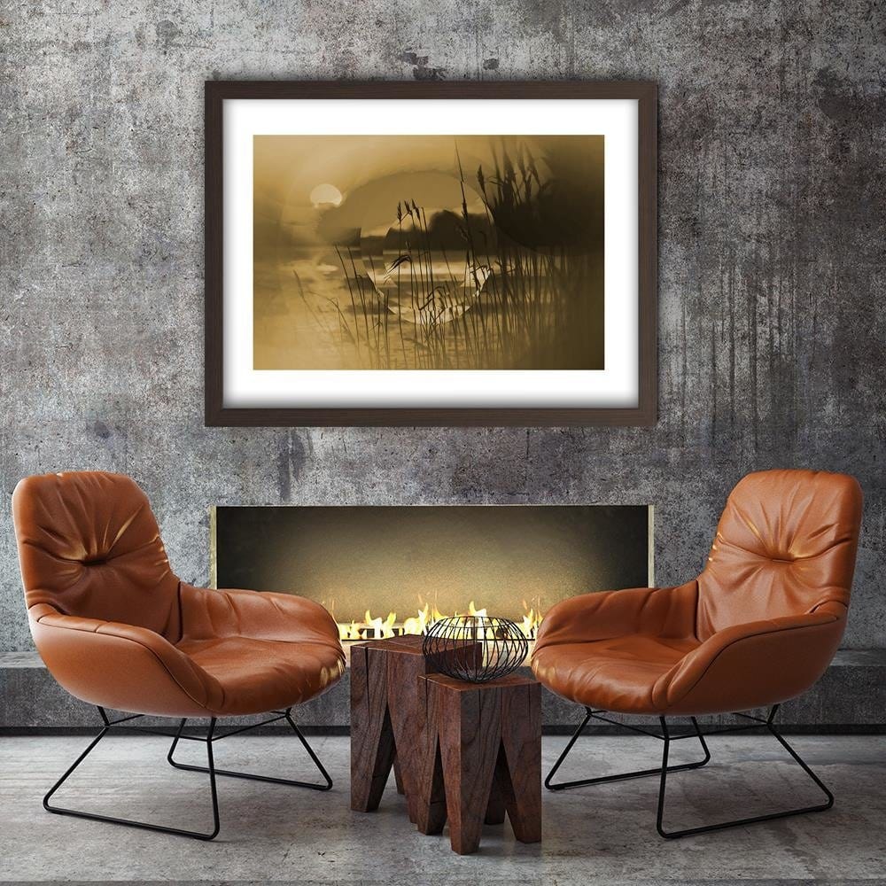 Glezna brūnā rāmī - Sunset Geometry Sepia Home Trends DECO