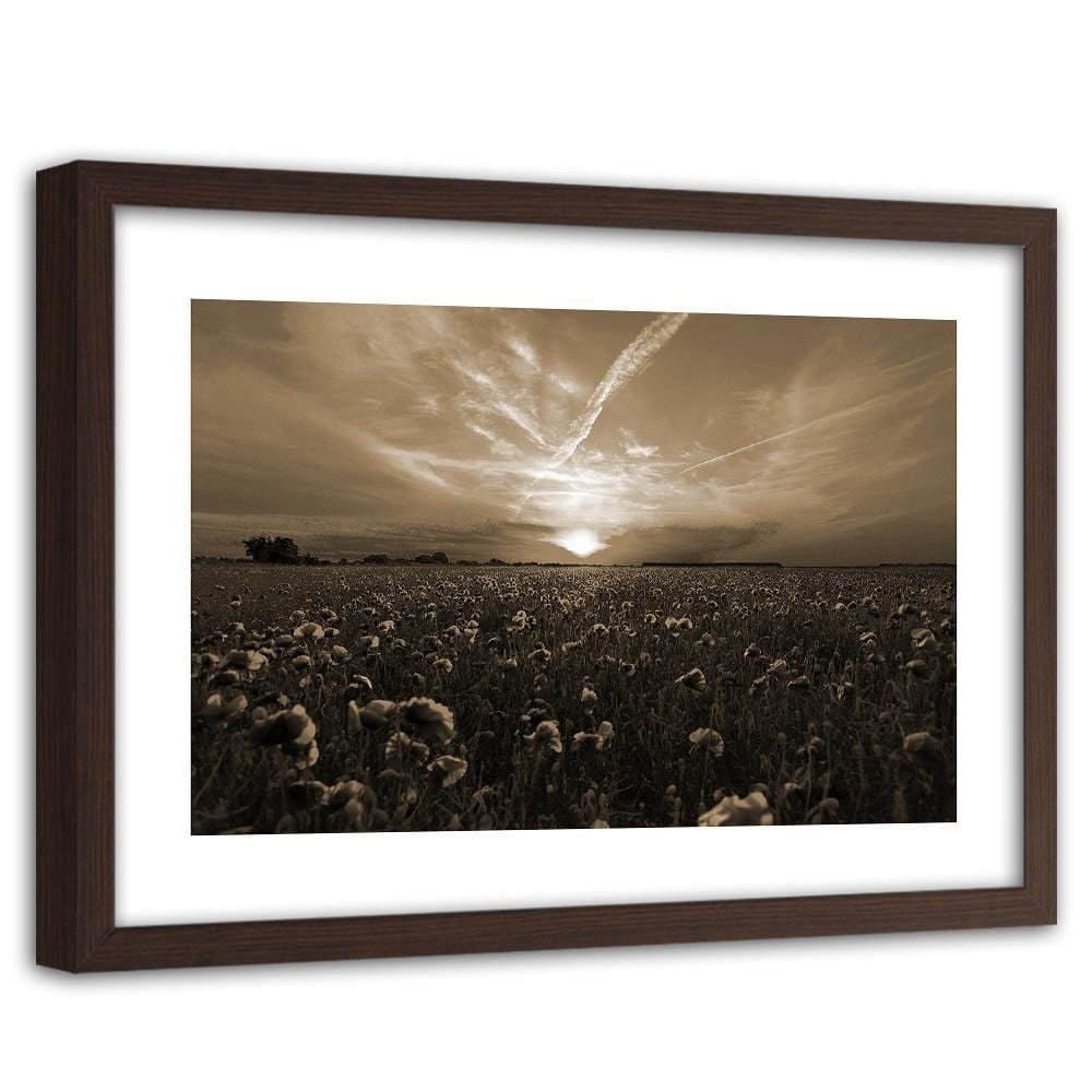 Glezna brūnā rāmī - Sunset Over A Field Poppy 1 Home Trends DECO