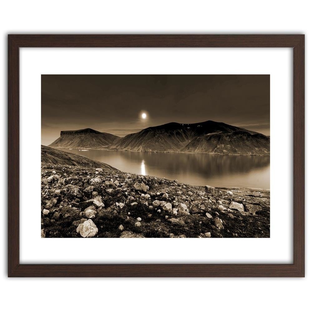 Glezna brūnā rāmī - Sunset Over A Mountain Lake 1 Home Trends DECO
