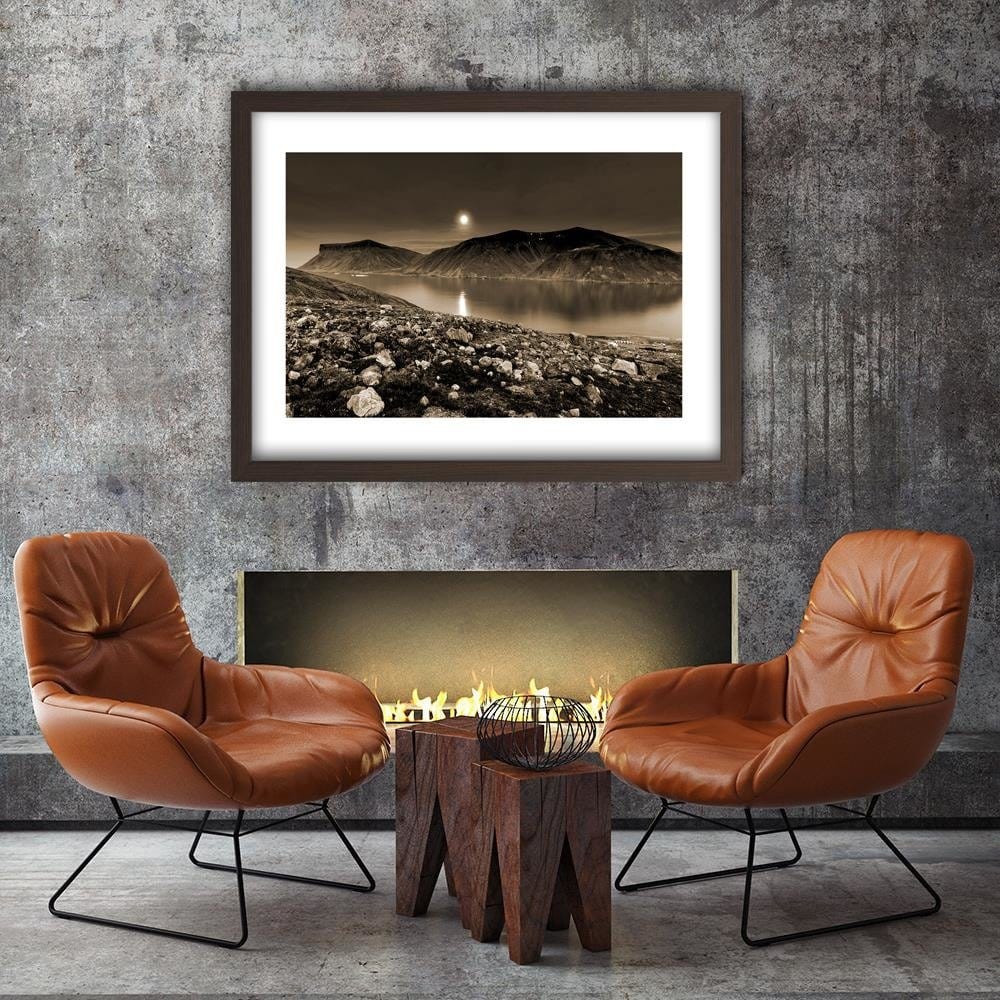 Glezna brūnā rāmī - Sunset Over A Mountain Lake 1 Home Trends DECO