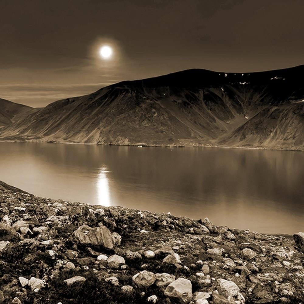 Glezna brūnā rāmī - Sunset Over A Mountain Lake 1 Home Trends DECO