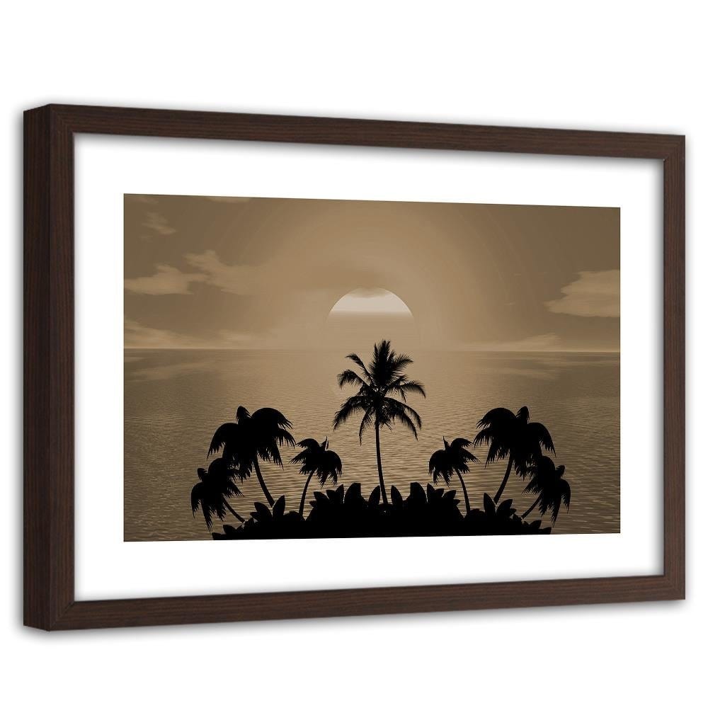 Glezna brūnā rāmī - Sunset With Palms 1 Home Trends DECO