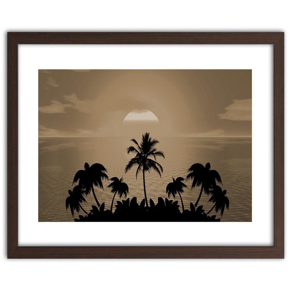 Glezna brūnā rāmī - Sunset With Palms 1 Home Trends DECO