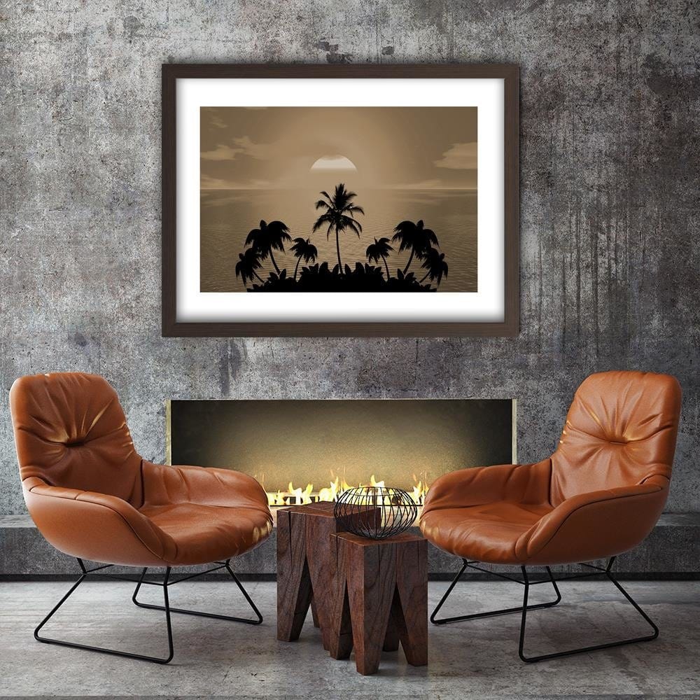 Glezna brūnā rāmī - Sunset With Palms 1 Home Trends DECO