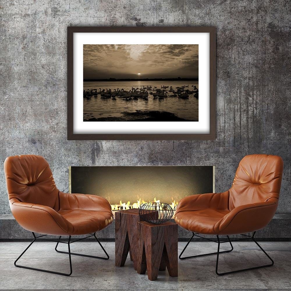 Glezna brūnā rāmī - Swans On Shore 1 Home Trends DECO